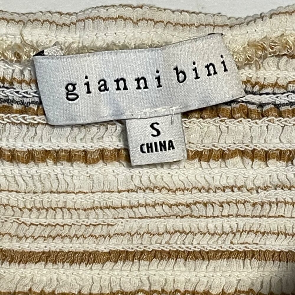 Striped Smocked Square Neck Crop Top With Long Balloon Sleeves In Neutral Stripe - Picture 7 of 13